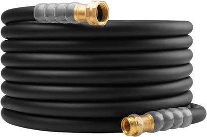 Heavy Duty Premium Garden Hose 5ft x 5/8", 300PSI Working, 1000PSI Burst, Hybrid Rubber Water Hose with Transparent Swivel Handle - Hot/Cold Water - Five Layered Braiding with Brass fittings (Black)