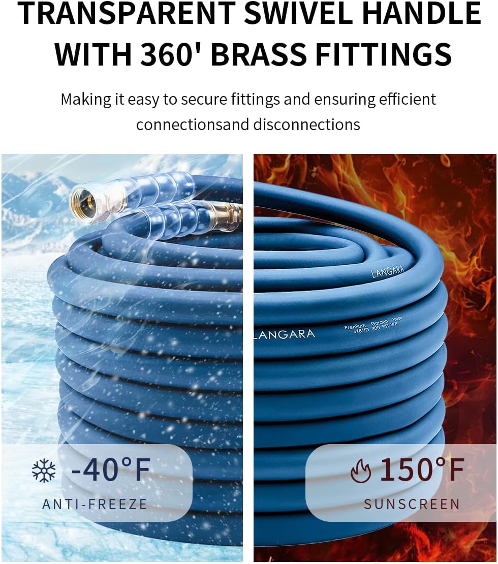 Heavy Duty Premium Garden Hose 5ft x 5/8", 300PSI Working, 1000PSI Burst, Hybrid Rubber Water Hose with Transparent Swivel Handle - Hot/Cold Water - Five Layered Braiding with Brass fittings (Black)