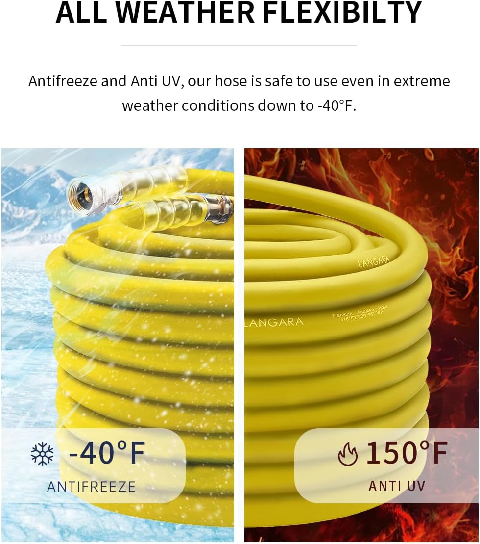 Heavy Duty Premium Garden Hose 5ft x 5/8", 300PSI Working, 1000PSI Burst, Hybrid Rubber Water Hose with Transparent Swivel Handle - Hot/Cold Water - Five Layered Braiding with Brass fittings (Black)