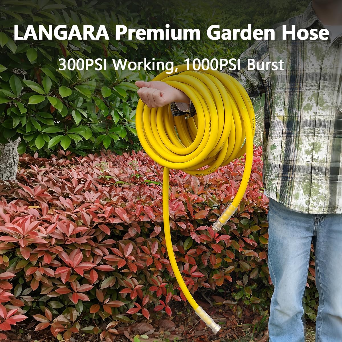 Heavy Duty Premium Garden Hose 5ft x 5/8", 300PSI Working, 1000PSI Burst, Hybrid Rubber Water Hose with Transparent Swivel Handle - Hot/Cold Water - Five Layered Braiding with Brass fittings (Black)