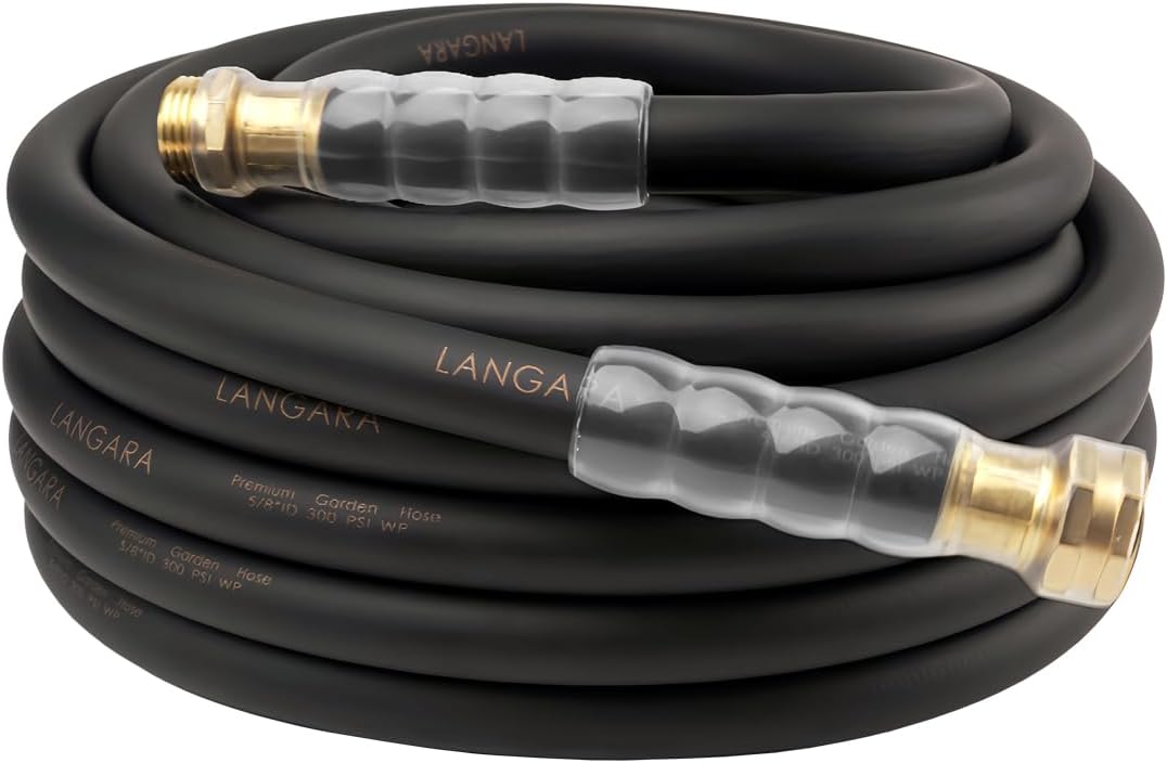 Heavy Duty Premium Garden Hose 5ft x 5/8", 300PSI Working, 1000PSI Burst, Hybrid Rubber Water Hose with Transparent Swivel Handle - Hot/Cold Water - Five Layered Braiding with Brass fittings (Black)