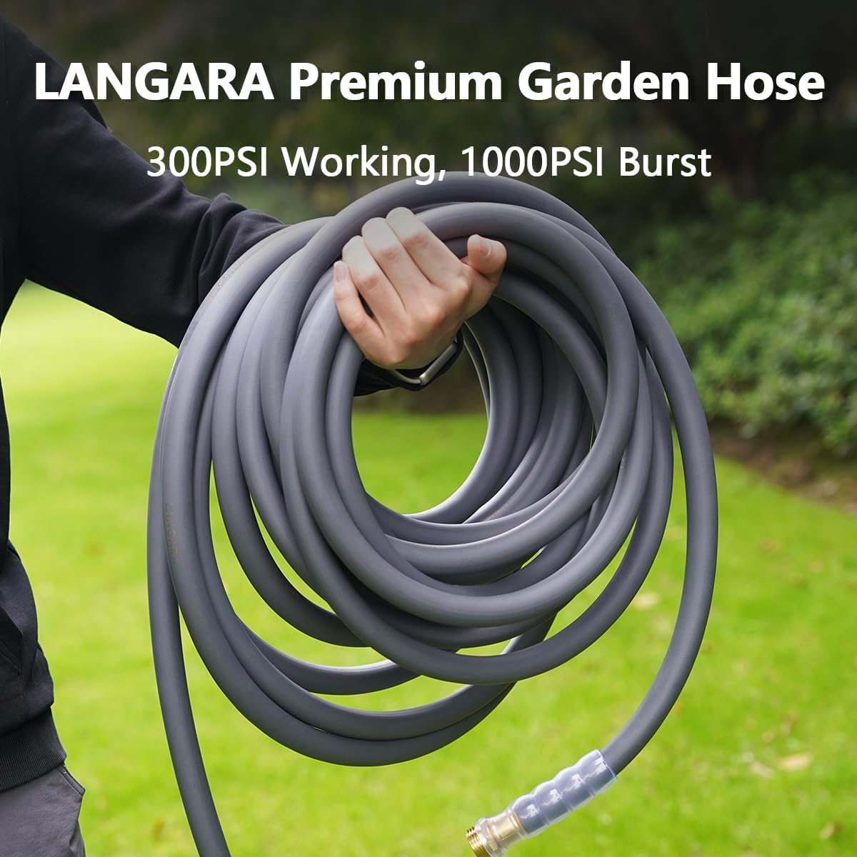 Heavy Duty Premium Garden Hose 5ft x 5/8", 300PSI Working, 1000PSI Burst, Hybrid Rubber Water Hose with Transparent Swivel Handle - Hot/Cold Water - Five Layered Braiding with Brass fittings (Black)