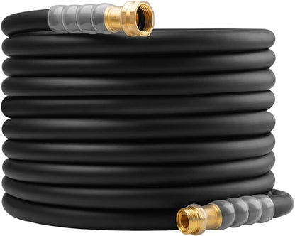Heavy Duty Premium Garden Hose 5ft x 5/8", 300PSI Working, 1000PSI Burst, Hybrid Rubber Water Hose with Transparent Swivel Handle - Hot/Cold Water - Five Layered Braiding with Brass fittings (Black)