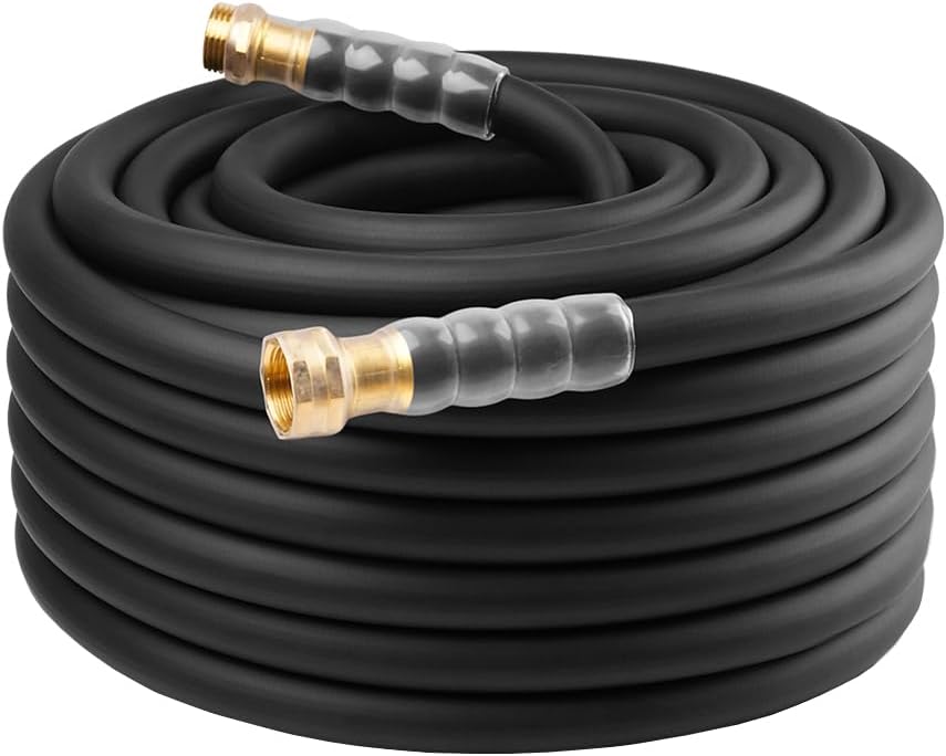 Heavy Duty Premium Garden Hose 5ft x 5/8", 300PSI Working, 1000PSI Burst, Hybrid Rubber Water Hose with Transparent Swivel Handle - Hot/Cold Water - Five Layered Braiding with Brass fittings (Black)