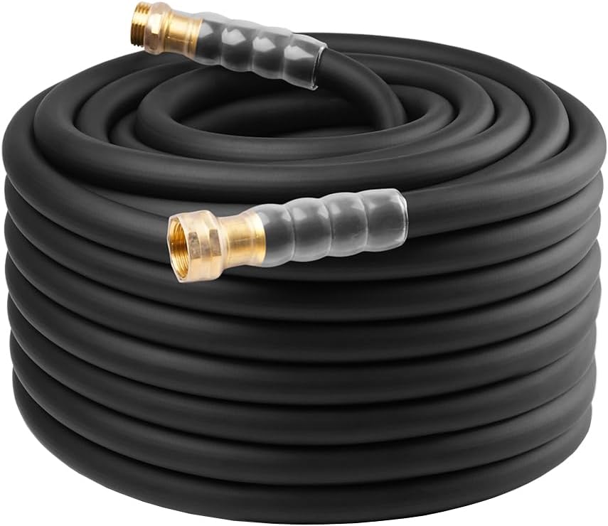 Heavy Duty Premium Garden Hose 5ft x 5/8", 300PSI Working, 1000PSI Burst, Hybrid Rubber Water Hose with Transparent Swivel Handle - Hot/Cold Water - Five Layered Braiding with Brass fittings (Black)