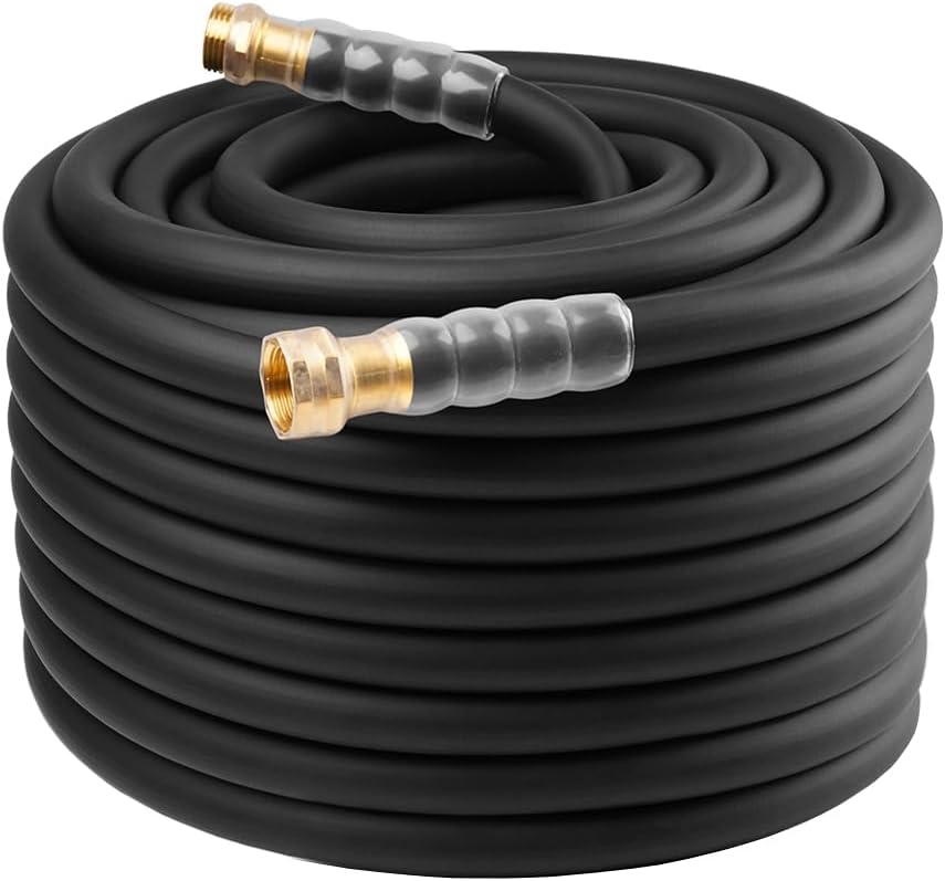 Heavy Duty Premium Garden Hose 5ft x 5/8", 300PSI Working, 1000PSI Burst, Hybrid Rubber Water Hose with Transparent Swivel Handle - Hot/Cold Water - Five Layered Braiding with Brass fittings (Black)