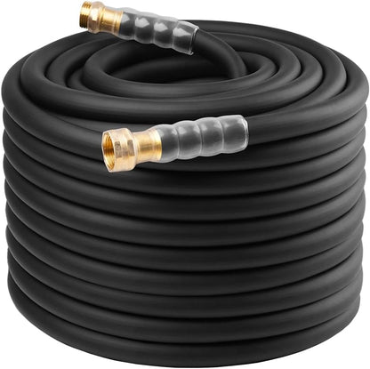 Heavy Duty Premium Garden Hose 5ft x 5/8", 300PSI Working, 1000PSI Burst, Hybrid Rubber Water Hose with Transparent Swivel Handle - Hot/Cold Water - Five Layered Braiding with Brass fittings (Black)