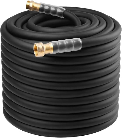Heavy Duty Premium Garden Hose 5ft x 5/8", 300PSI Working, 1000PSI Burst, Hybrid Rubber Water Hose with Transparent Swivel Handle - Hot/Cold Water - Five Layered Braiding with Brass fittings (Black)