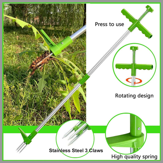 Stand Up Weed Puller Hand Tool - 39" Long Handle Garden Weeding Tool with 3 Sharp Claws & Foot Pedal, Efficient Weed Hound Puller for Dandelion & Root Removal (3 Claws)