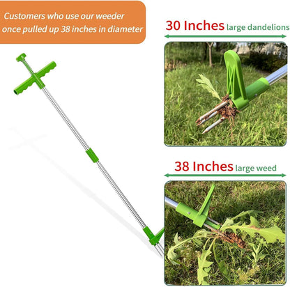 Stand Up Weed Puller Hand Tool - 39" Long Handle Garden Weeding Tool with 3 Sharp Claws & Foot Pedal, Efficient Weed Hound Puller for Dandelion & Root Removal (3 Claws)