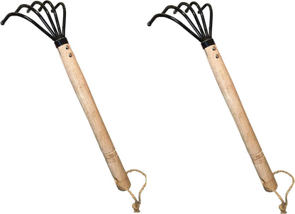Hand Rake Cultivator Claw Soil Tiller - Military Grade Steel - Rust Resistant - 5 Tine Japanese Ninja Claw - Comfortable Wood Handle - Perfect Pulverized and Aerated Soil