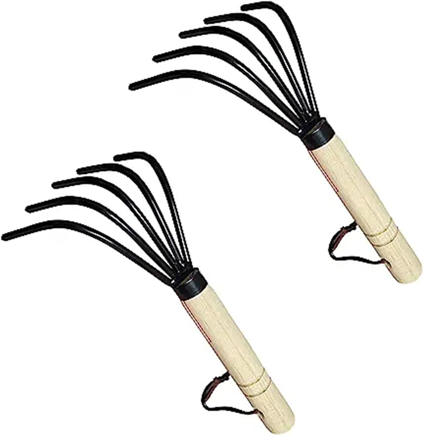 Hand Rake Cultivator Claw Soil Tiller - Military Grade Steel - Rust Resistant - 5 Tine Japanese Ninja Claw - Comfortable Wood Handle - Perfect Pulverized and Aerated Soil