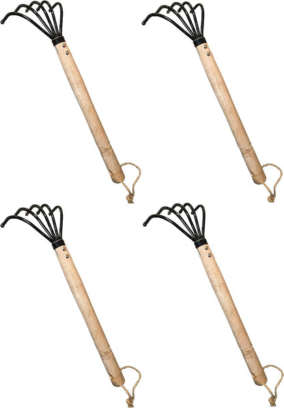 Hand Rake Cultivator Claw Soil Tiller - Military Grade Steel - Rust Resistant - 5 Tine Japanese Ninja Claw - Comfortable Wood Handle - Perfect Pulverized and Aerated Soil