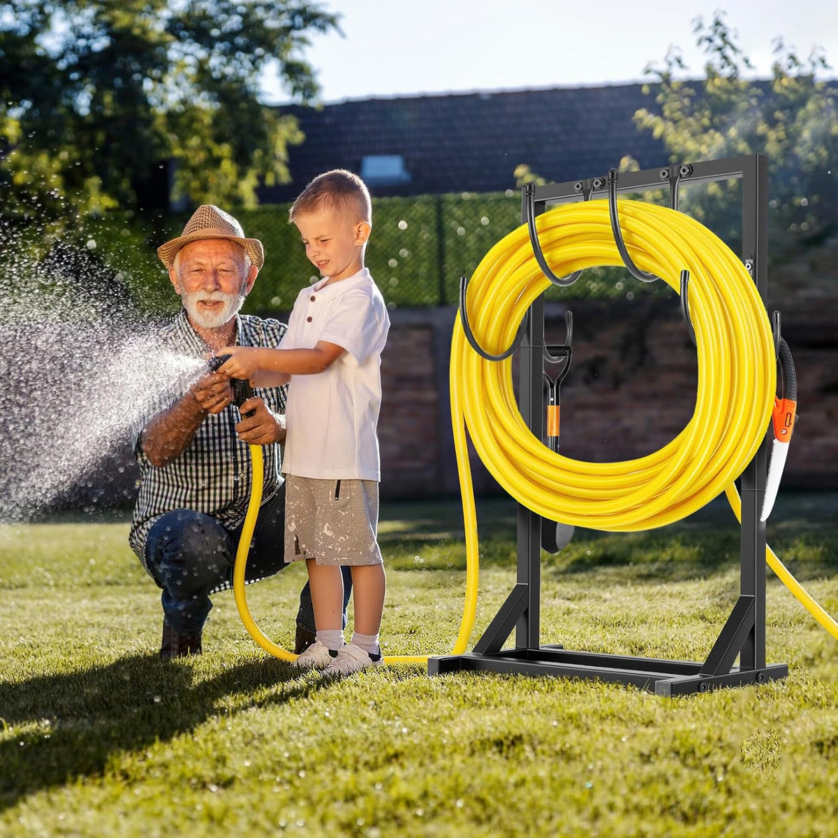 Garden Hose Holder Stand, Heavy Duty Metal Hose Hanger, Holds 150ft