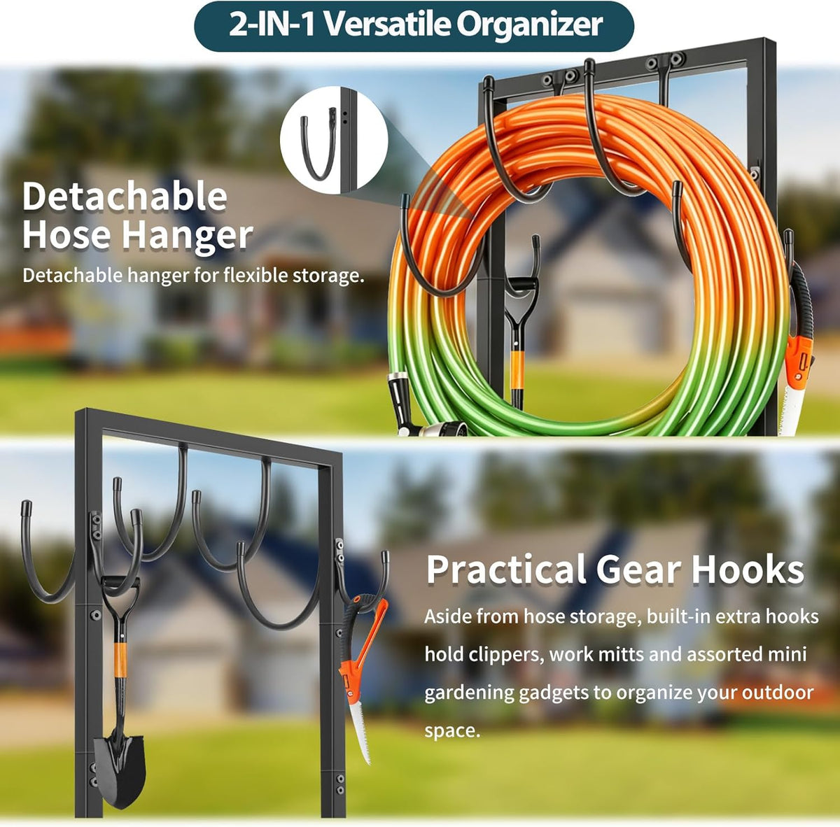Garden Hose Holder Stand, Heavy Duty Metal Hose Hanger, Holds 150ft