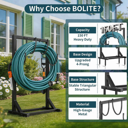 Garden Hose Holder Stand, Heavy Duty Metal Hose Hanger, Holds 150ft