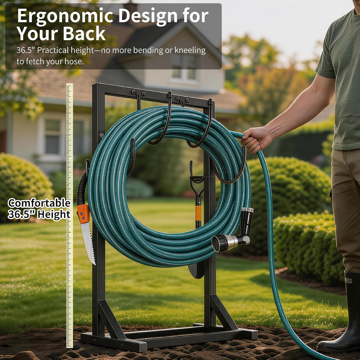 Garden Hose Holder Stand, Heavy Duty Metal Hose Hanger, Holds 150ft