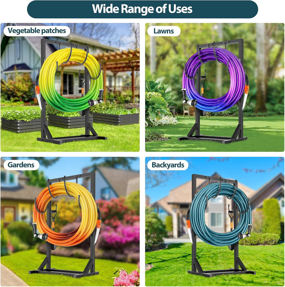 Garden Hose Holder Stand, Heavy Duty Metal Hose Hanger, Holds 150ft