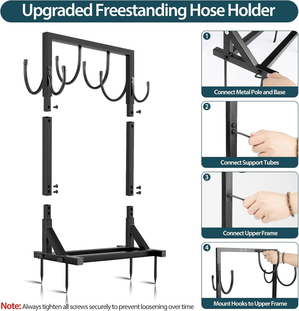 Garden Hose Holder Stand, Heavy Duty Metal Hose Hanger, Holds 150ft