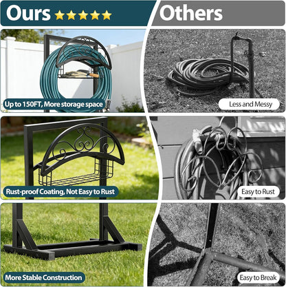 Garden Hose Holder Stand, Heavy Duty Metal Hose Hanger, Holds 150ft