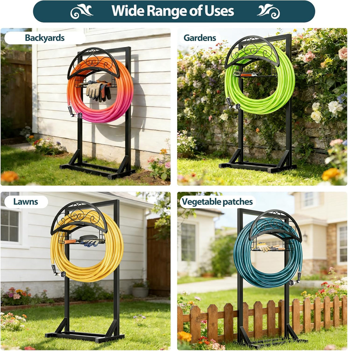 Garden Hose Holder Stand, Heavy Duty Metal Hose Hanger, Holds 150ft