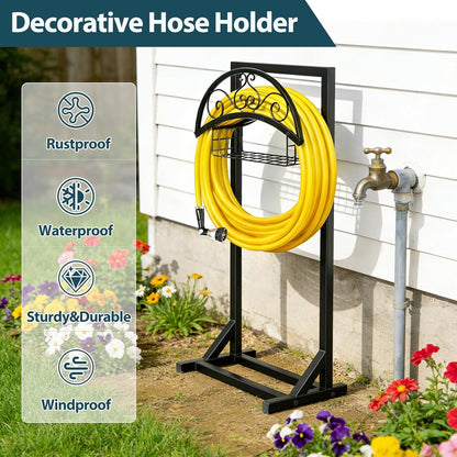 Garden Hose Holder Stand, Heavy Duty Metal Hose Hanger, Holds 150ft