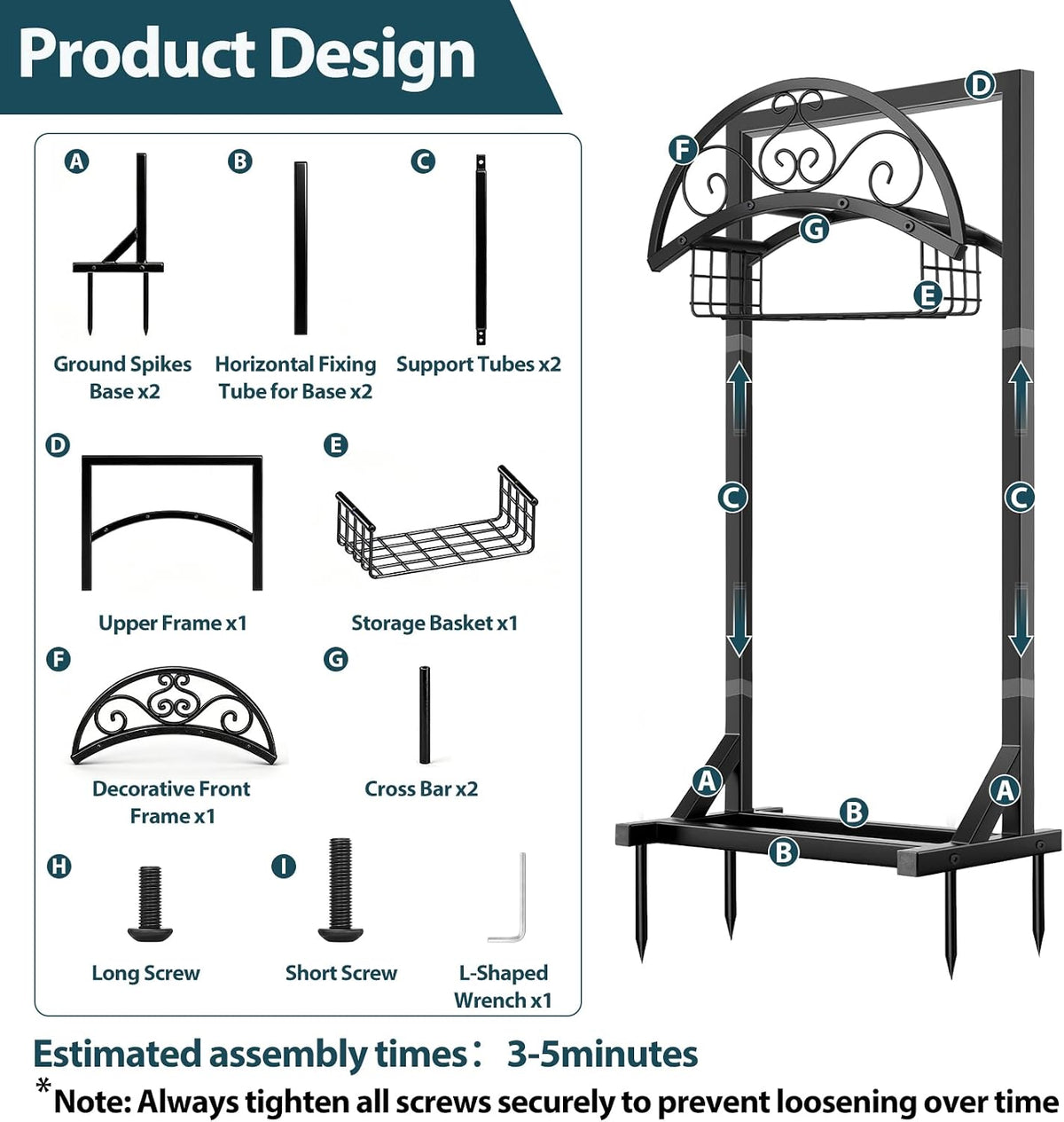 Garden Hose Holder Stand, Heavy Duty Metal Hose Hanger, Holds 150ft