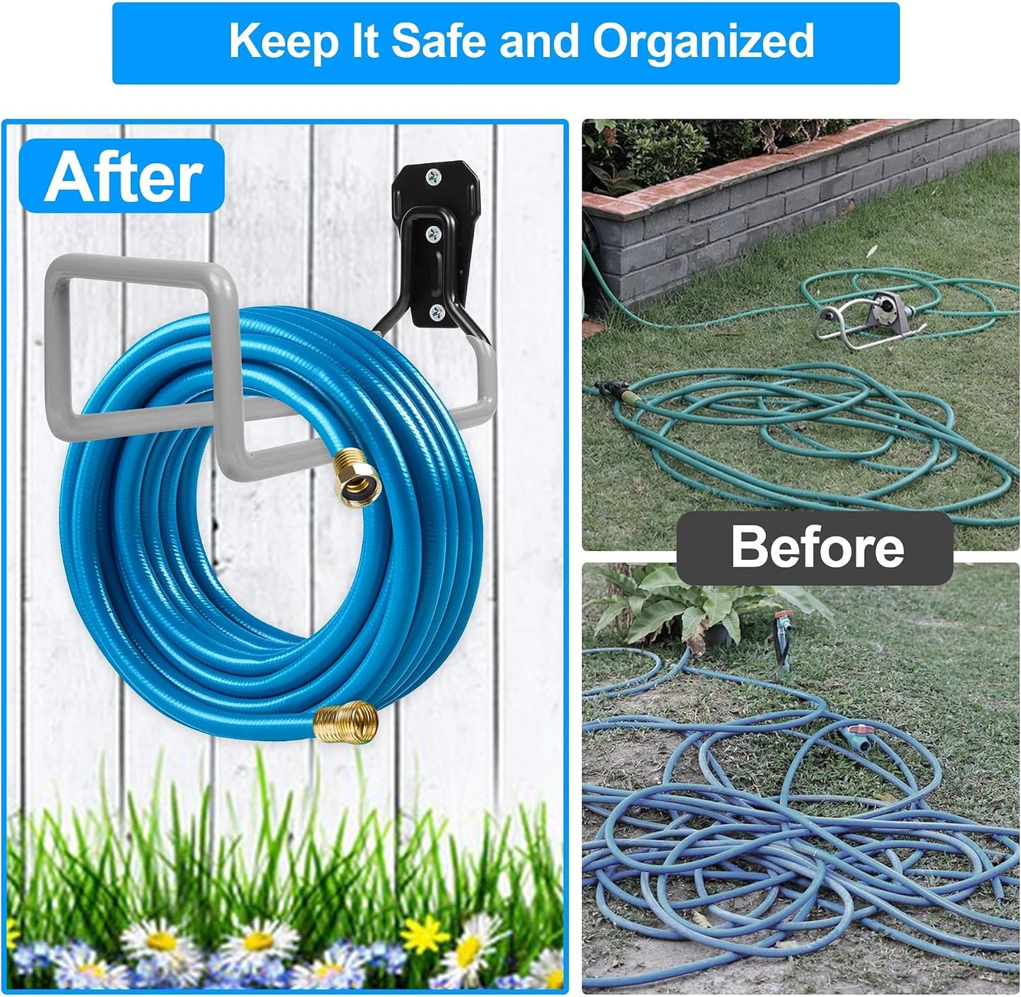 Metal Garden Hose Holder Wall Mounted Water Hose Holder for Outside Yard