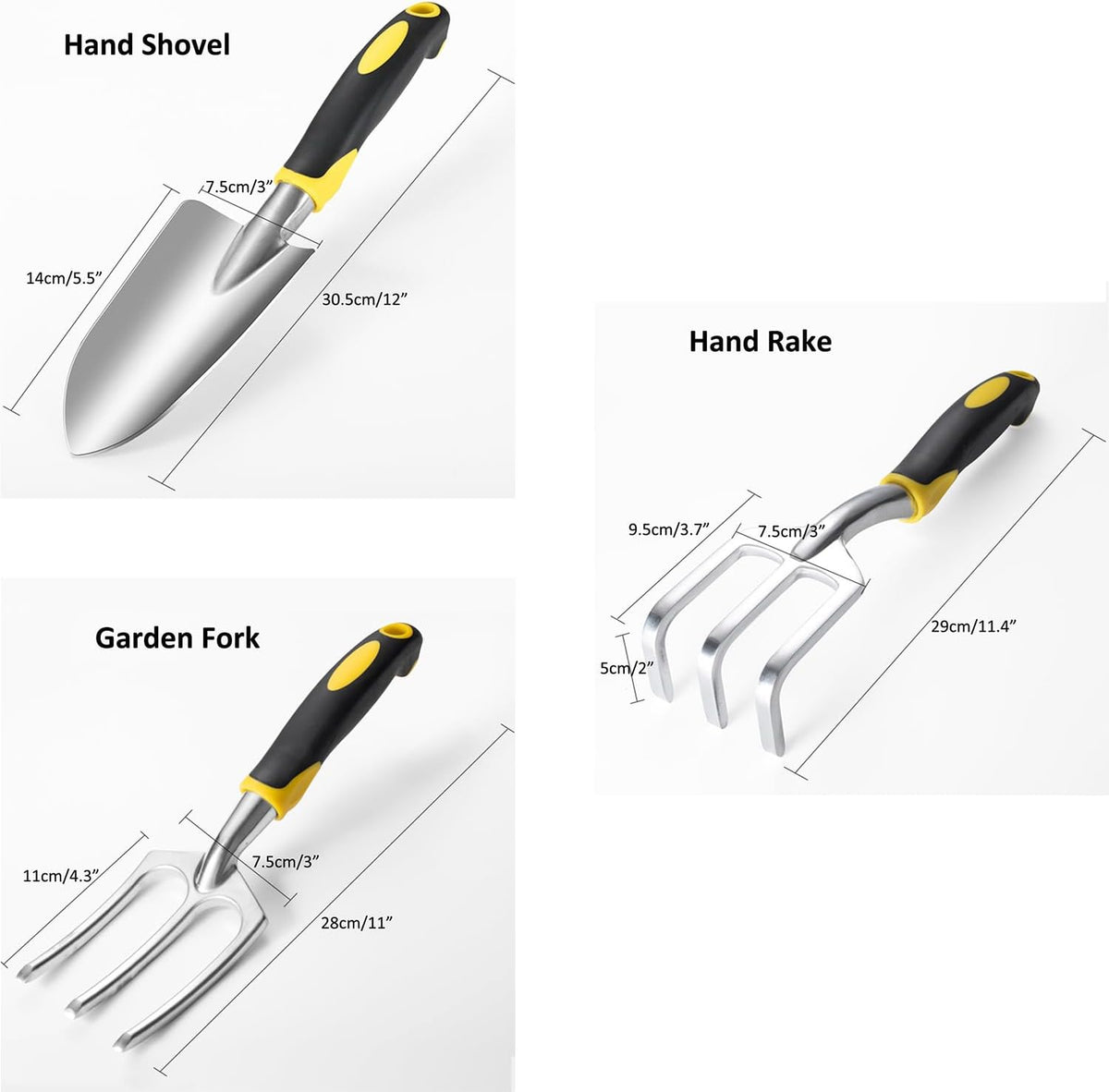 6Pcs Garden Tool Set, Includes Garden Shovel, Transplant Trowel with 4 inch Depth Marking, Hand Rake, Weed Puller, Garden Fork & Pruning Shear for Planting, Weeding, Pruning (6)