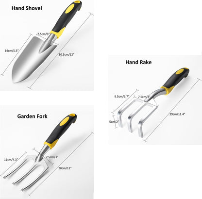 6Pcs Garden Tool Set, Includes Garden Shovel, Transplant Trowel with 4 inch Depth Marking, Hand Rake, Weed Puller, Garden Fork & Pruning Shear for Planting, Weeding, Pruning (6)