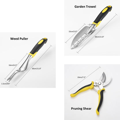 6Pcs Garden Tool Set, Includes Garden Shovel, Transplant Trowel with 4 inch Depth Marking, Hand Rake, Weed Puller, Garden Fork & Pruning Shear for Planting, Weeding, Pruning (6)