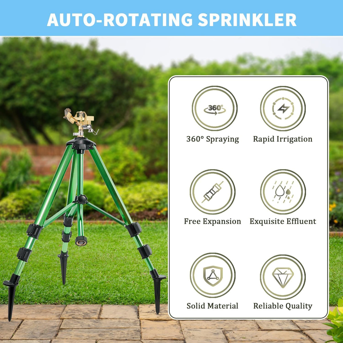 Impact Sprinkler on Tripod Base, 360° Coverage, 3/4in