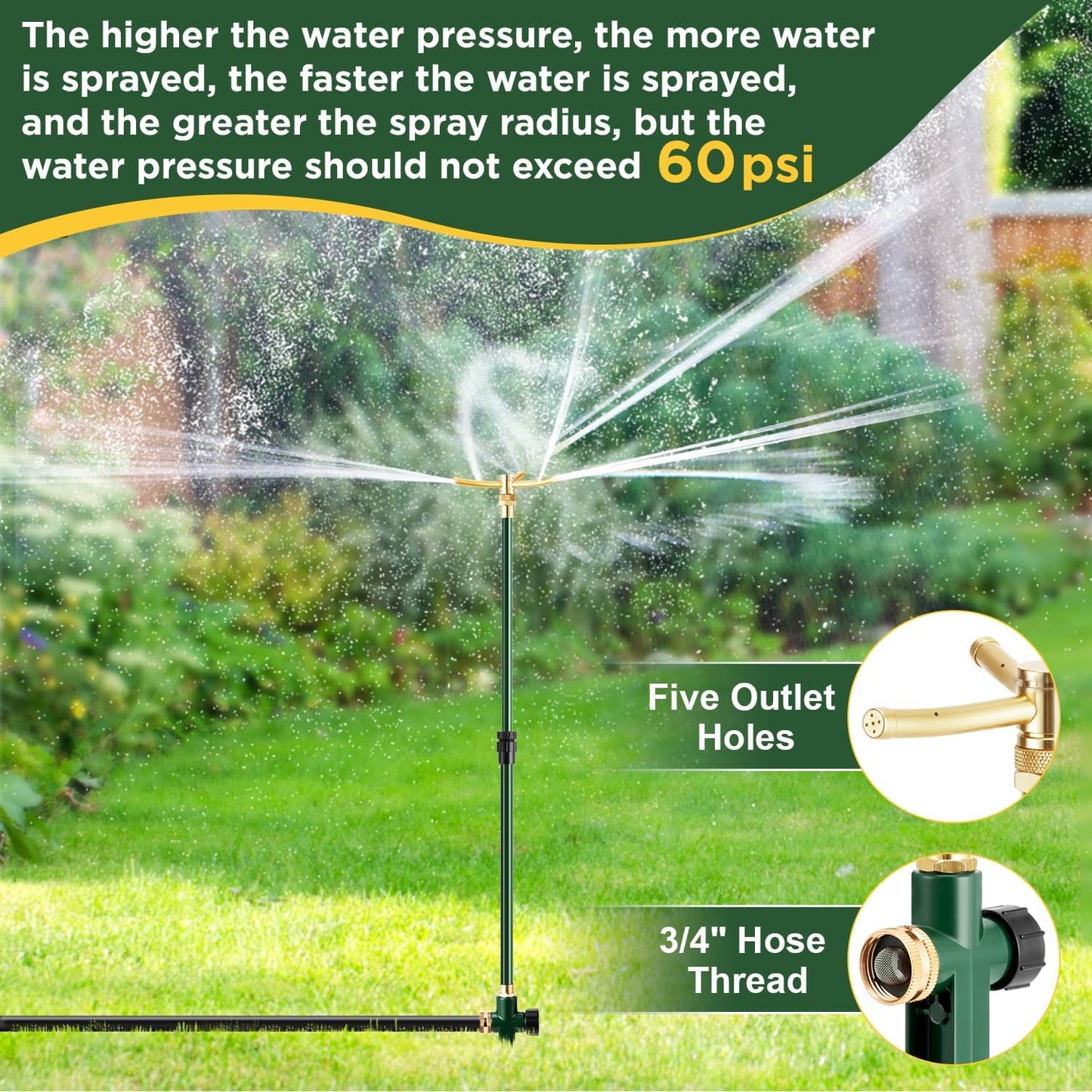 Impact Sprinkler on Tripod Base, 360° Coverage, 3/4in