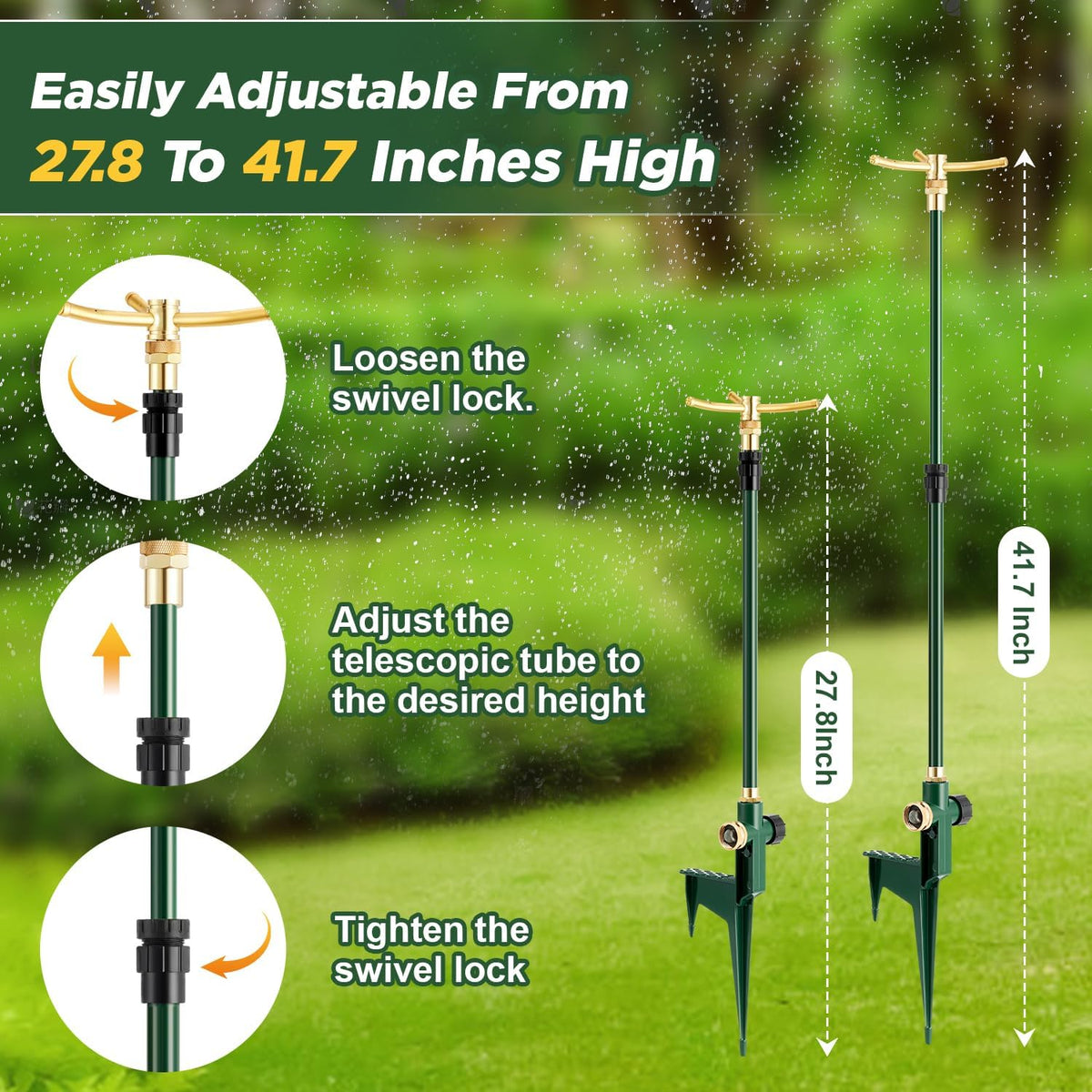 Impact Sprinkler on Tripod Base, 360° Coverage, 3/4in