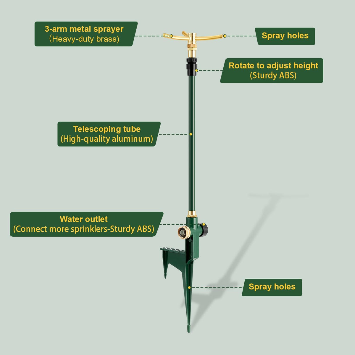 Impact Sprinkler on Tripod Base, 360° Coverage, 3/4in