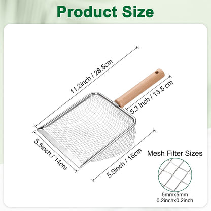 1-Pack Gardening Soil Sifter, 5 mm Mesh Stainless Steel Sand Soil Compost Sieve with Beech Handle for Sand/Dirt/Rock Compost, Screen Potting Scoop [Silver Tone]