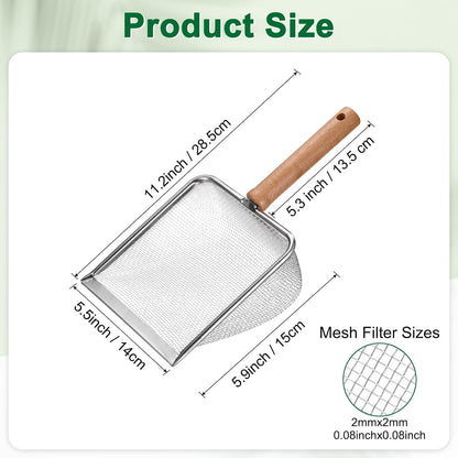 1-Pack Gardening Soil Sifter, 5 mm Mesh Stainless Steel Sand Soil Compost Sieve with Beech Handle for Sand/Dirt/Rock Compost, Screen Potting Scoop [Silver Tone]