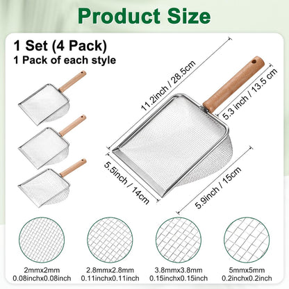 1-Pack Gardening Soil Sifter, 5 mm Mesh Stainless Steel Sand Soil Compost Sieve with Beech Handle for Sand/Dirt/Rock Compost, Screen Potting Scoop [Silver Tone]