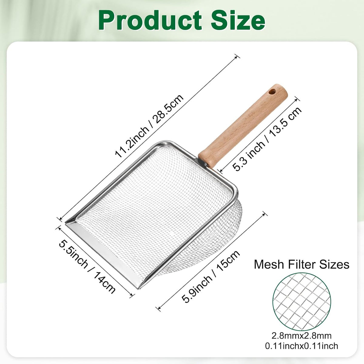 1-Pack Gardening Soil Sifter, 5 mm Mesh Stainless Steel Sand Soil Compost Sieve with Beech Handle for Sand/Dirt/Rock Compost, Screen Potting Scoop [Silver Tone]
