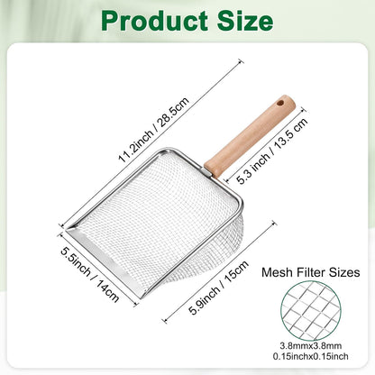 1-Pack Gardening Soil Sifter, 5 mm Mesh Stainless Steel Sand Soil Compost Sieve with Beech Handle for Sand/Dirt/Rock Compost, Screen Potting Scoop [Silver Tone]