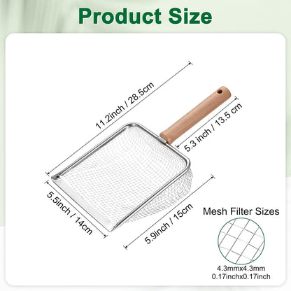 1-Pack Gardening Soil Sifter, 5 mm Mesh Stainless Steel Sand Soil Compost Sieve with Beech Handle for Sand/Dirt/Rock Compost, Screen Potting Scoop [Silver Tone]
