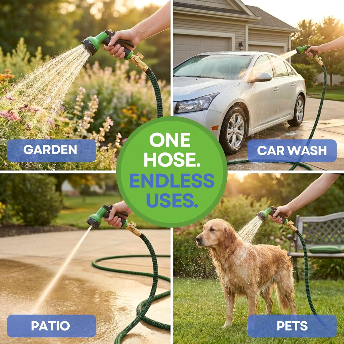 XpandaHose 150ft Expandable Garden Hose, Lightweight, Brass Connectors