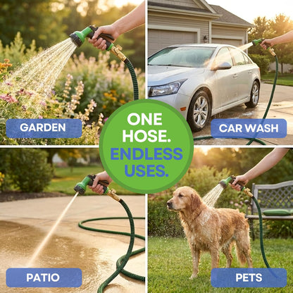 XpandaHose 150ft Expandable Garden Hose, Lightweight, Brass Connectors
