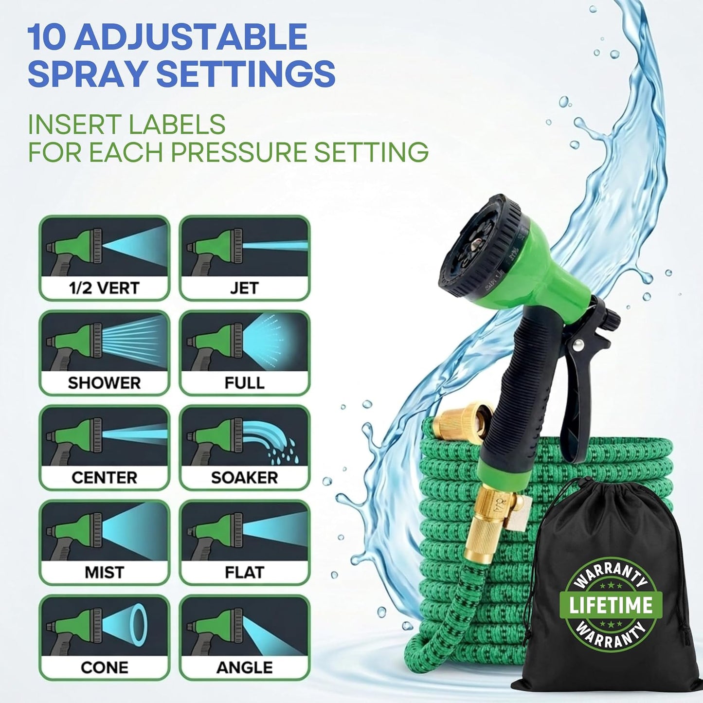 XpandaHose 150ft Expandable Garden Hose, Lightweight, Brass Connectors