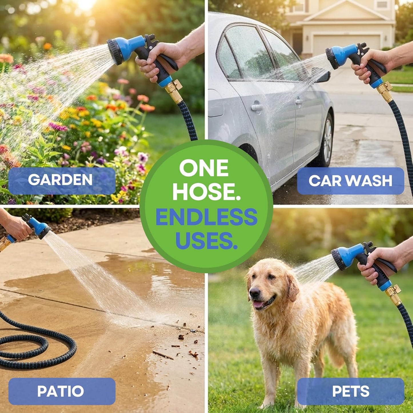 XpandaHose 150ft Expandable Garden Hose, Lightweight, Brass Connectors