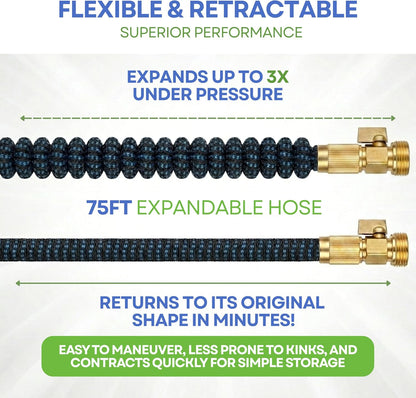 XpandaHose 150ft Expandable Garden Hose, Lightweight, Brass Connectors