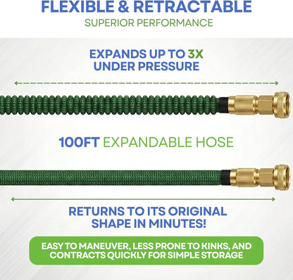 XpandaHose 150ft Expandable Garden Hose, Lightweight, Brass Connectors
