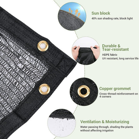 40% Garden Shade Cloth, 10x20FT HDPE Mesh Tarp with Upgraded Grommets