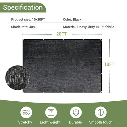 40% Garden Shade Cloth, 10x20FT HDPE Mesh Tarp with Upgraded Grommets