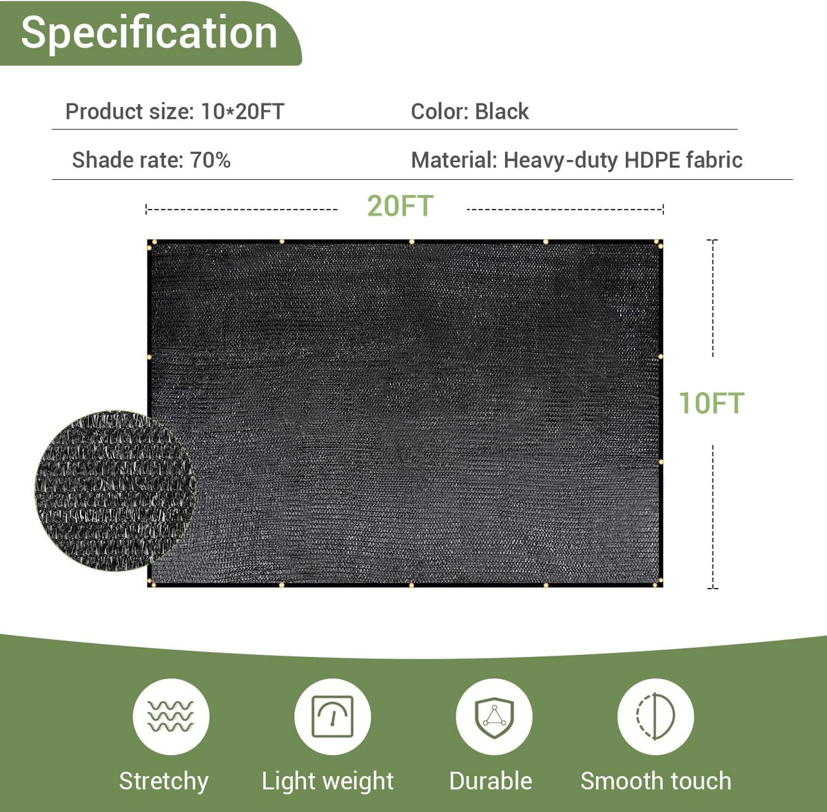 40% Garden Shade Cloth, 10x20FT HDPE Mesh Tarp with Upgraded Grommets